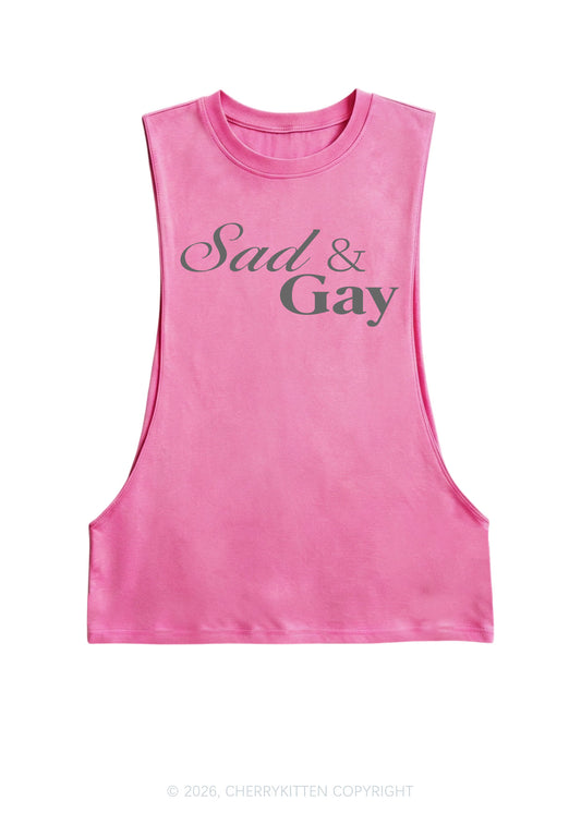 Sad Gay Pride Y2K Men Muscle Side Cutoff Tank Top Cherrykitten