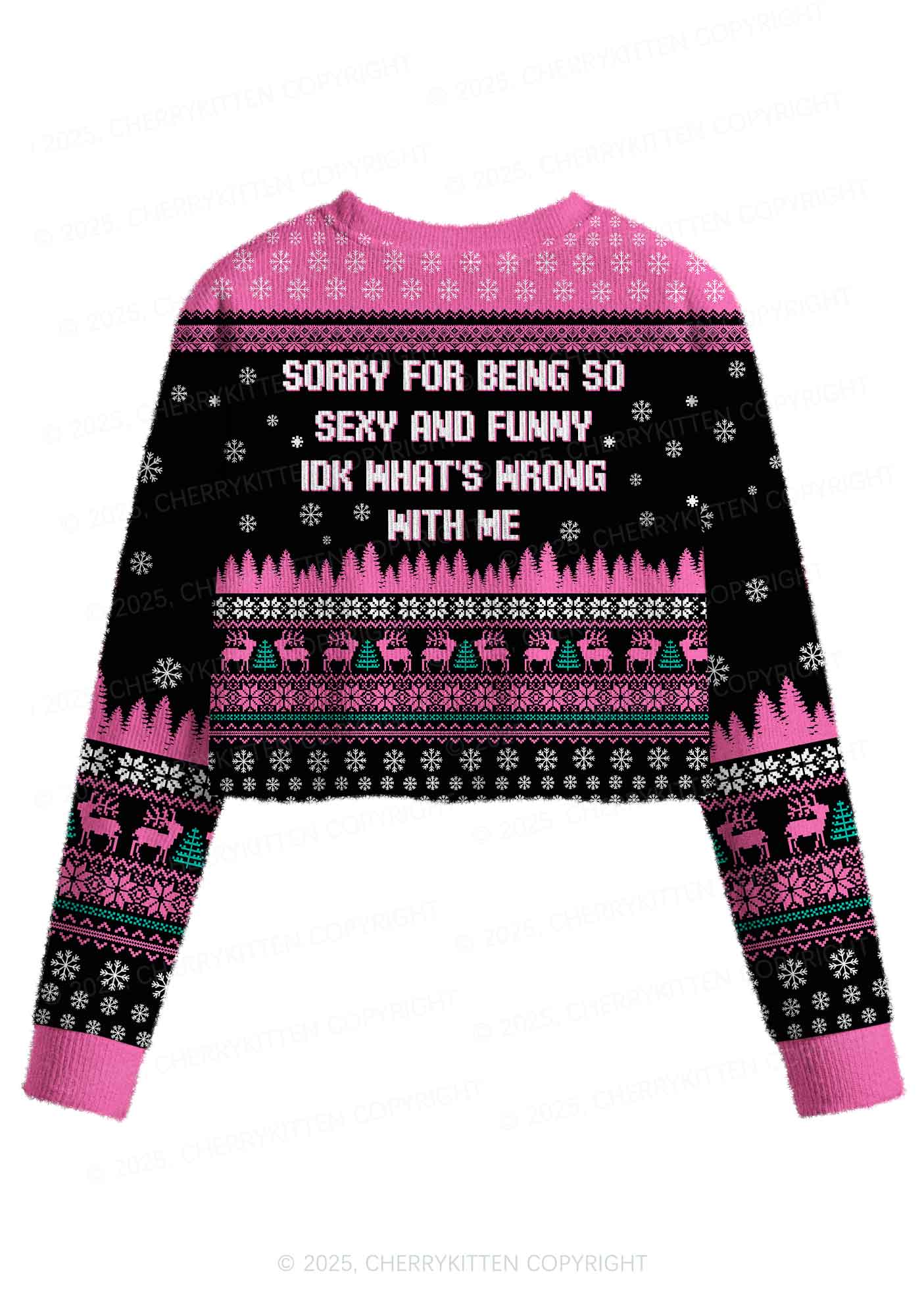 Sorry For Being So Funny Y2K Christmas Crop Knit Sweatshirt Cherrykitten