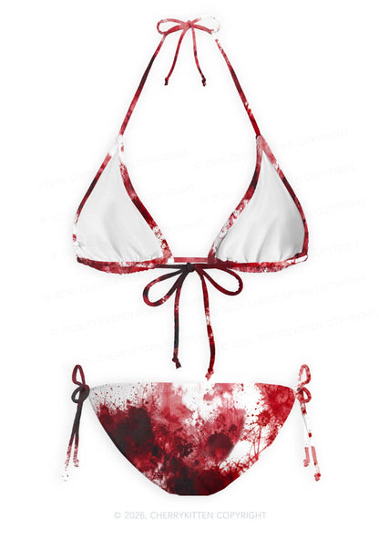 Halloween Blood Stains On White Y2K Print Bikini Set Cherrykitten