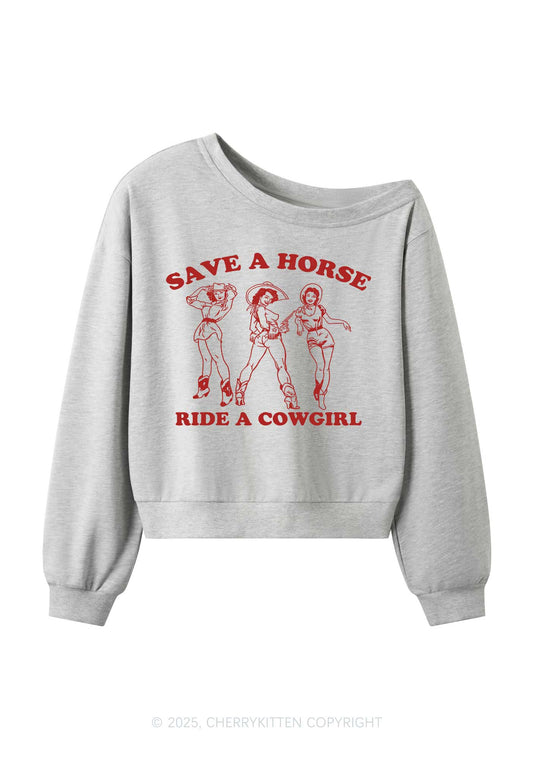 Ride A Cowgirl Y2K Off Shoulder Sweatshirts Cherrykitten