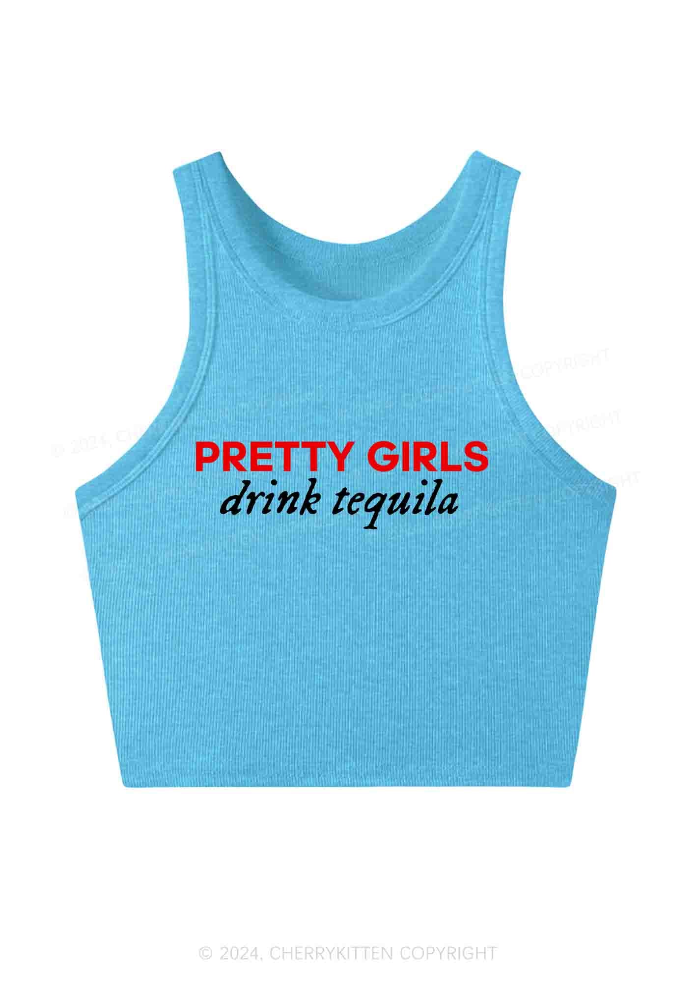 Pretty Girls Drink Tequila Y2K Crop Tank Top Cherrykitten