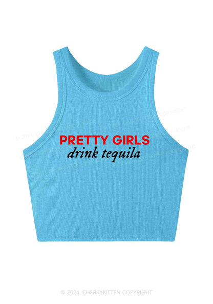 Pretty Girls Drink Tequila Y2K Crop Tank Top Cherrykitten