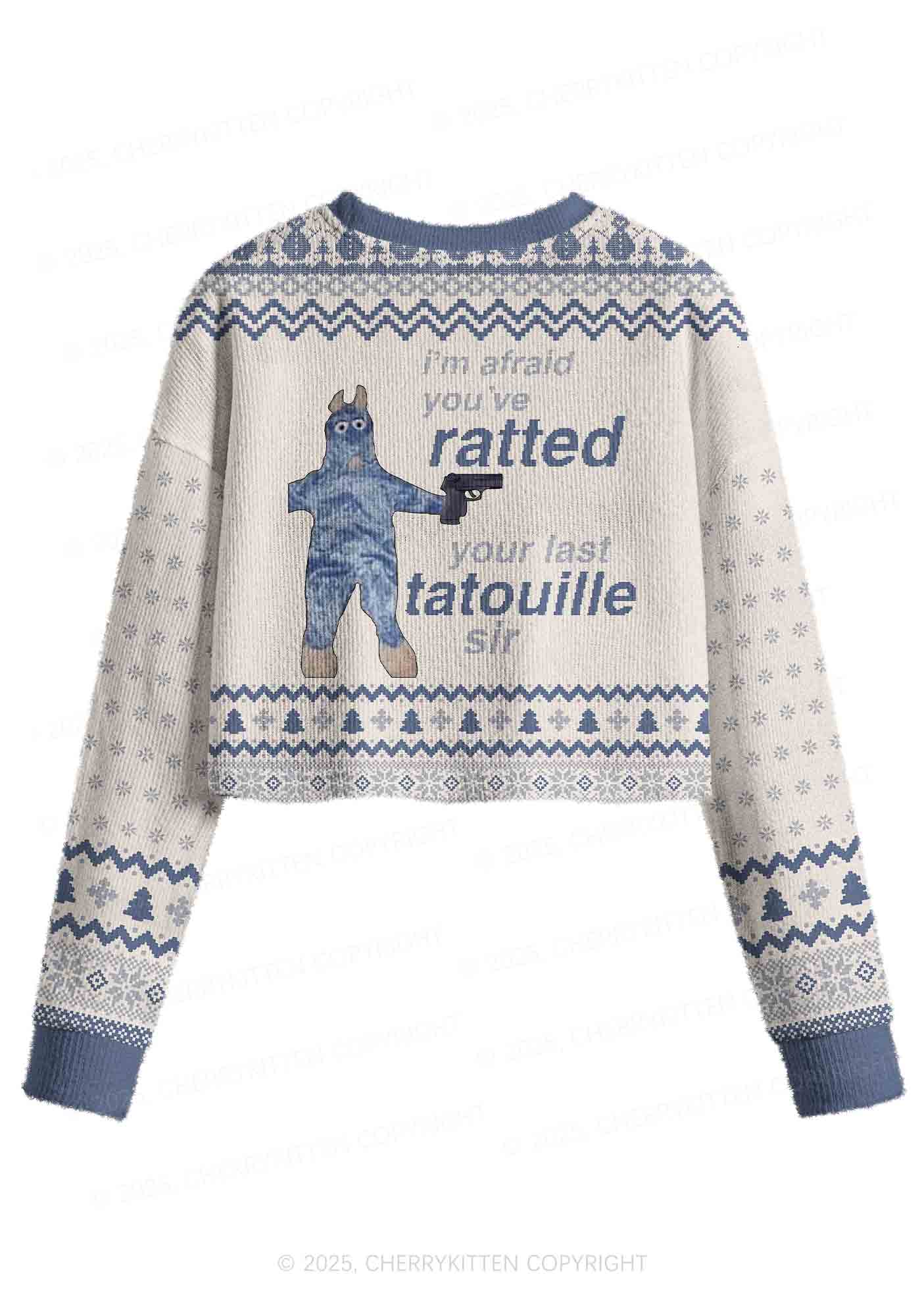 Ratted Last Tatouille Y2K Christmas Crop Knit Sweatshirt Cherrykitten