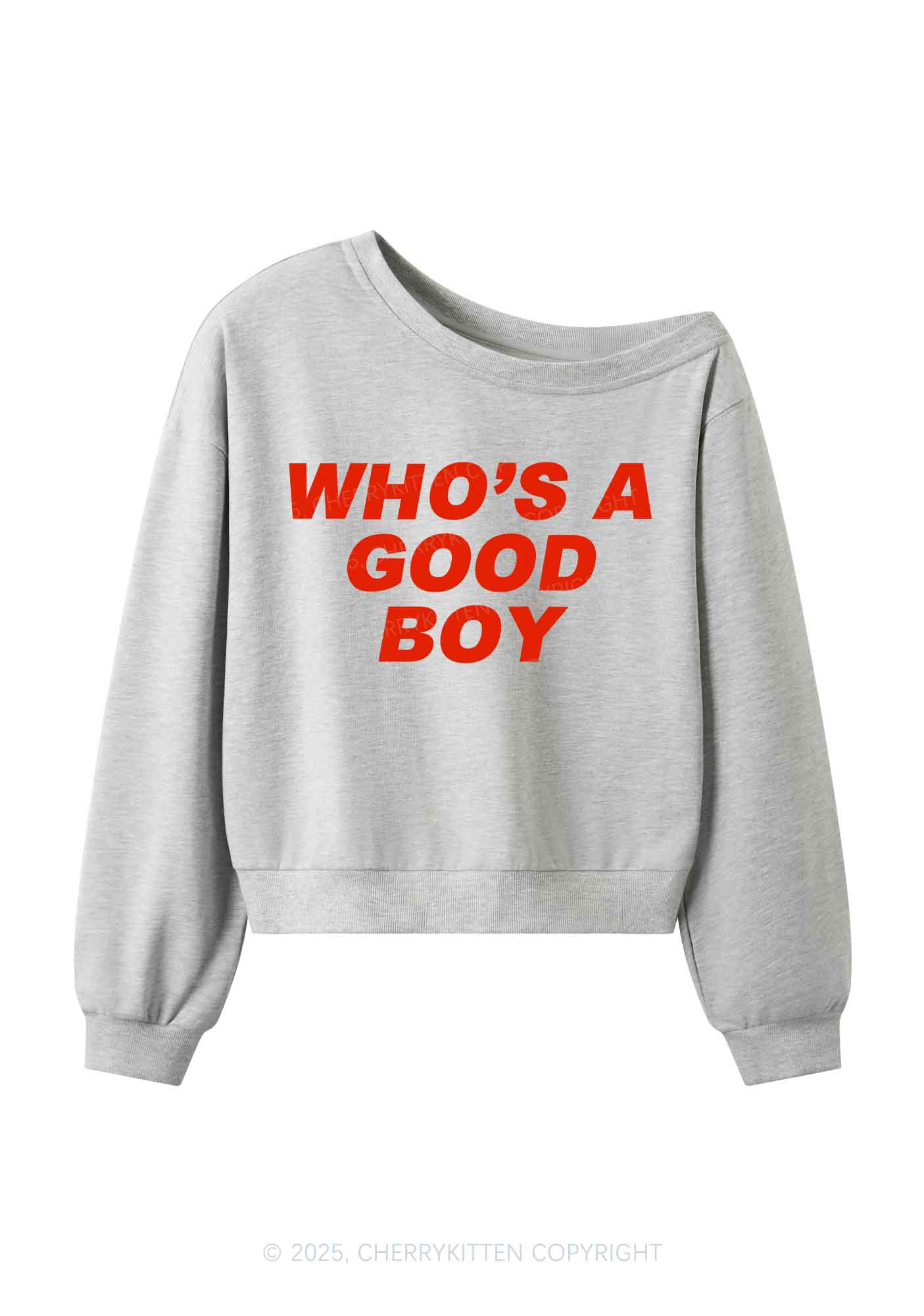 Whos A Good Boy Y2K Off Shoulder Sweatshirts Cherrykitten