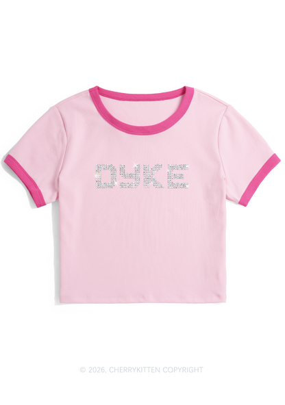 Rhinestone Dyke Pride Y2K Ringer Tee Cherrykitten