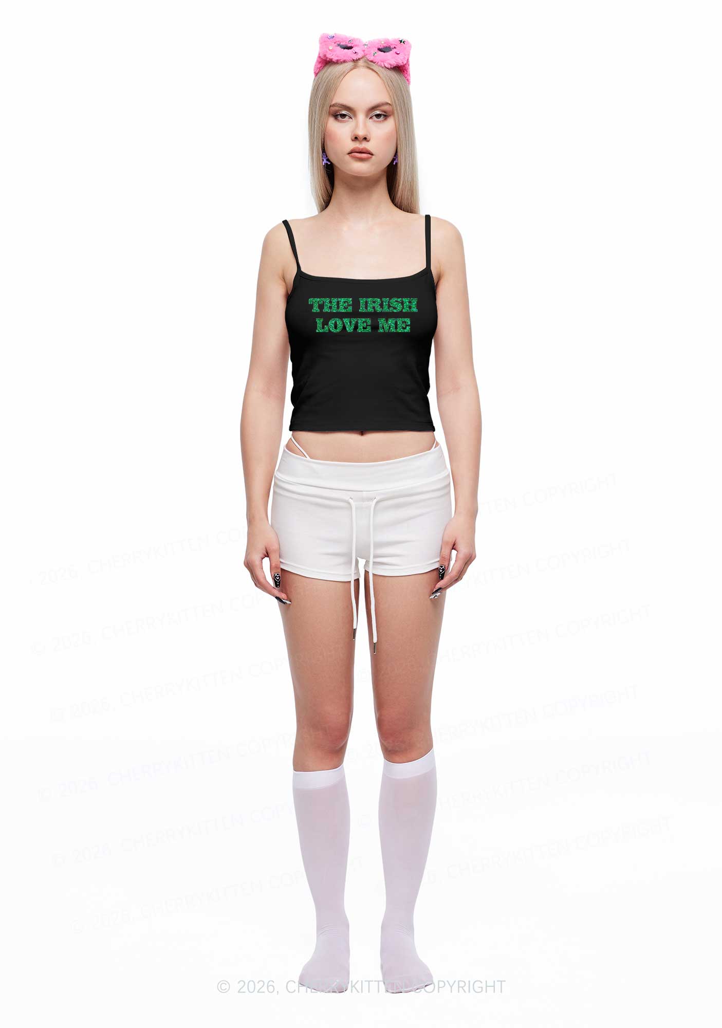 Glitter The Irish Love Me St Patricks Y2K Spaghetti Strap Cami Cherrykitten