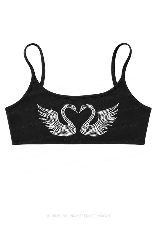 Rhinestone Swans Y2K Super Crop Cami Cherrykitten