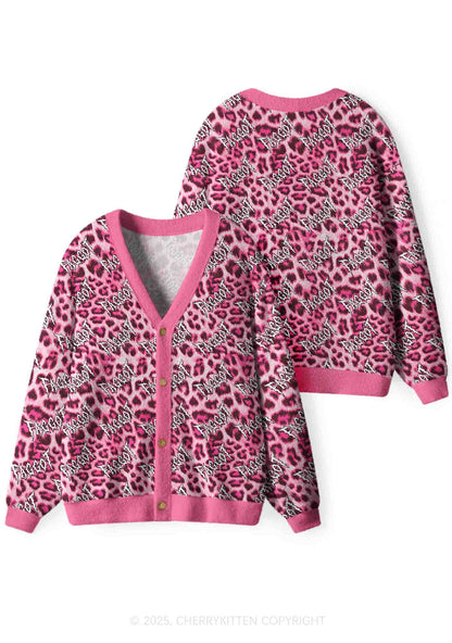 Pink Leopard Faggot Pride Y2K Christmas Cardigan Knit Sweatshirt Cherrykitten