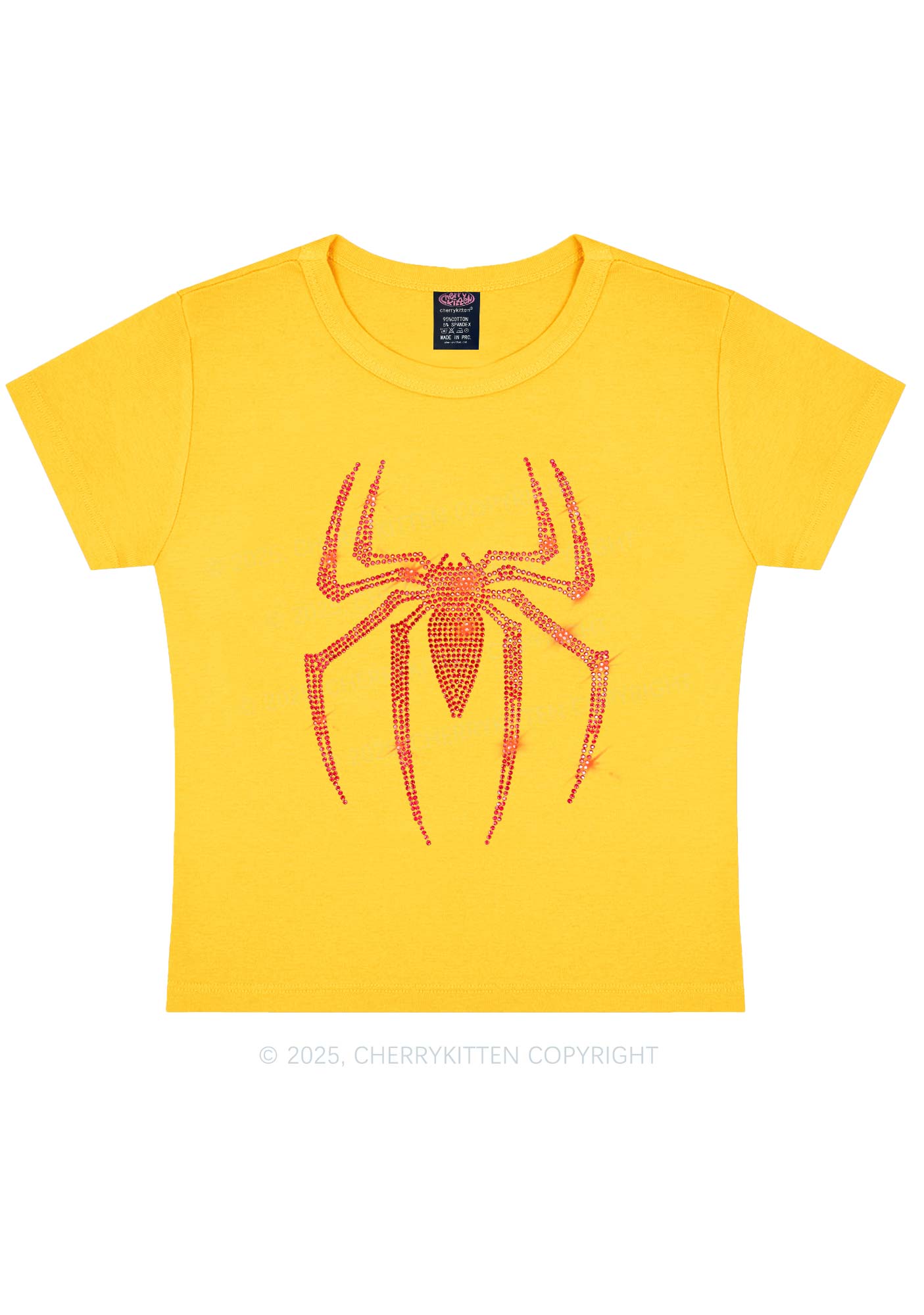Rhinestone Red Spider Y2K Baby Tee Cherrykitten