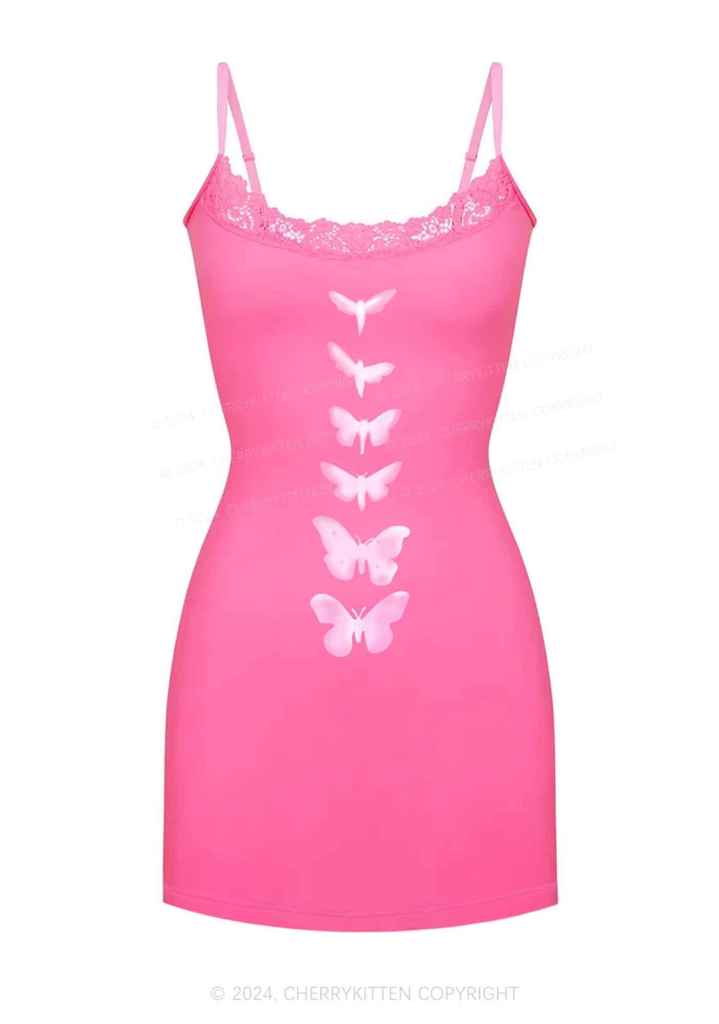 Fantasy Butterfly Y2K Lace Slip Dress Cherrykitten