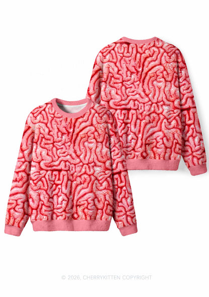 Halloween Fleshy Brain Texture Y2K Knit Sweatshirt Cherrykitten