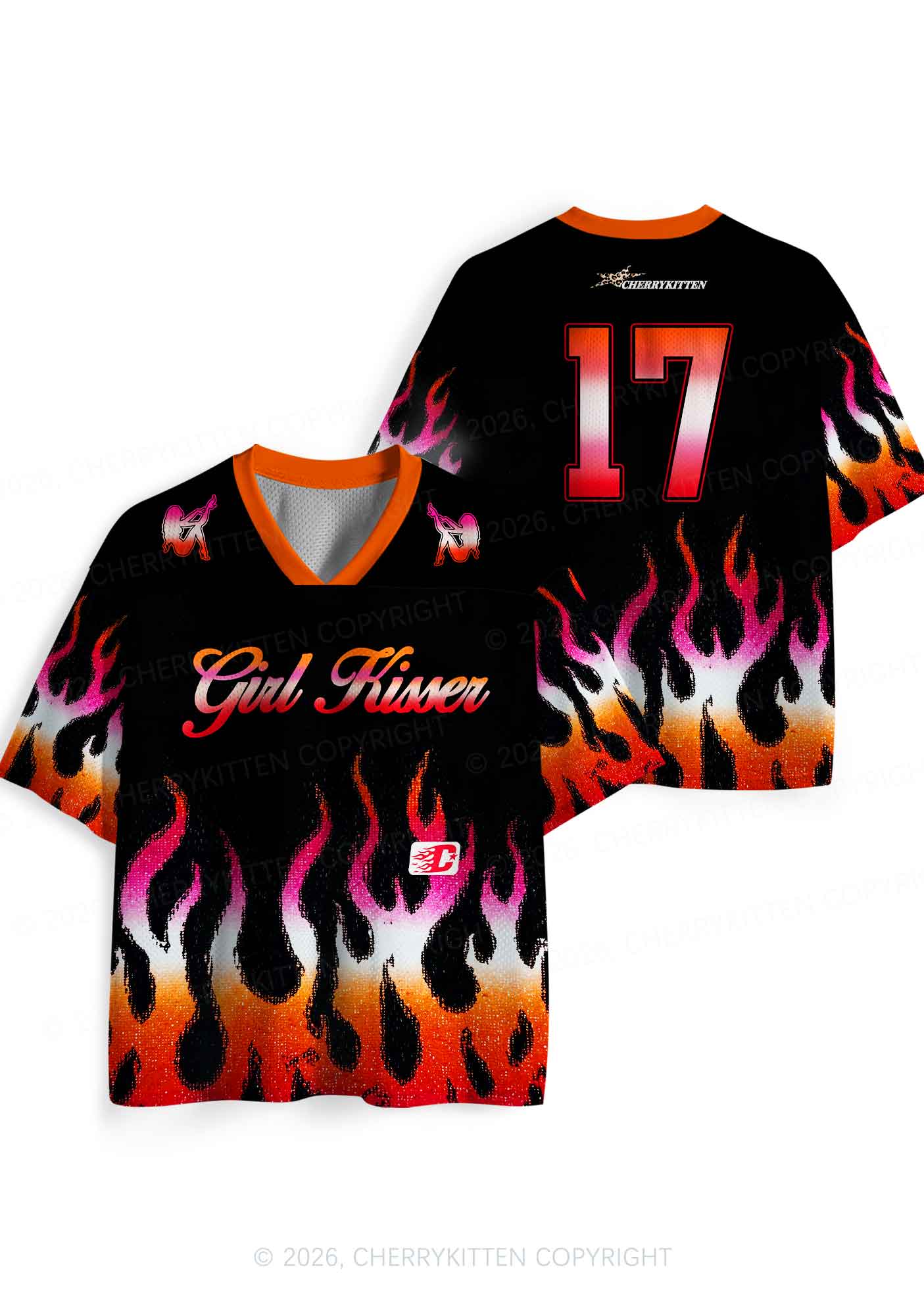 Girl Kisser Lesbian Flame Pride Y2K Sport Jersey Shirts Cherrykitten