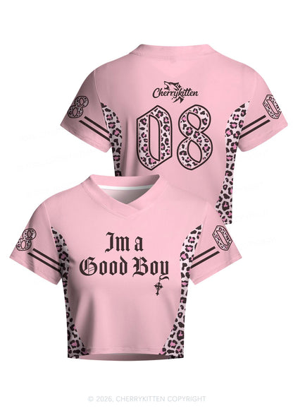 I Am A Good Boy Y2K Crop Football Jersey Shirts Cherrykitten