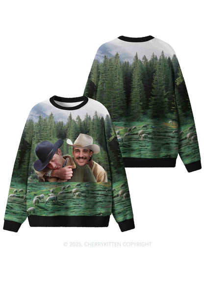 Custom Gay Cowboy Pride Y2K Christmas Knit Sweatshirt Cherrykitten