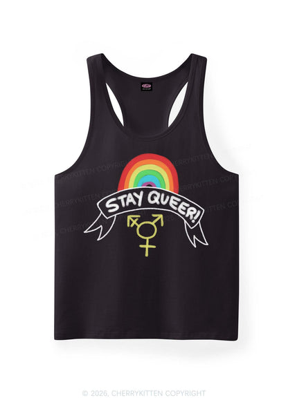 Stay Queer Pride Y2K Men Racerback Tank Top Cherrykitten