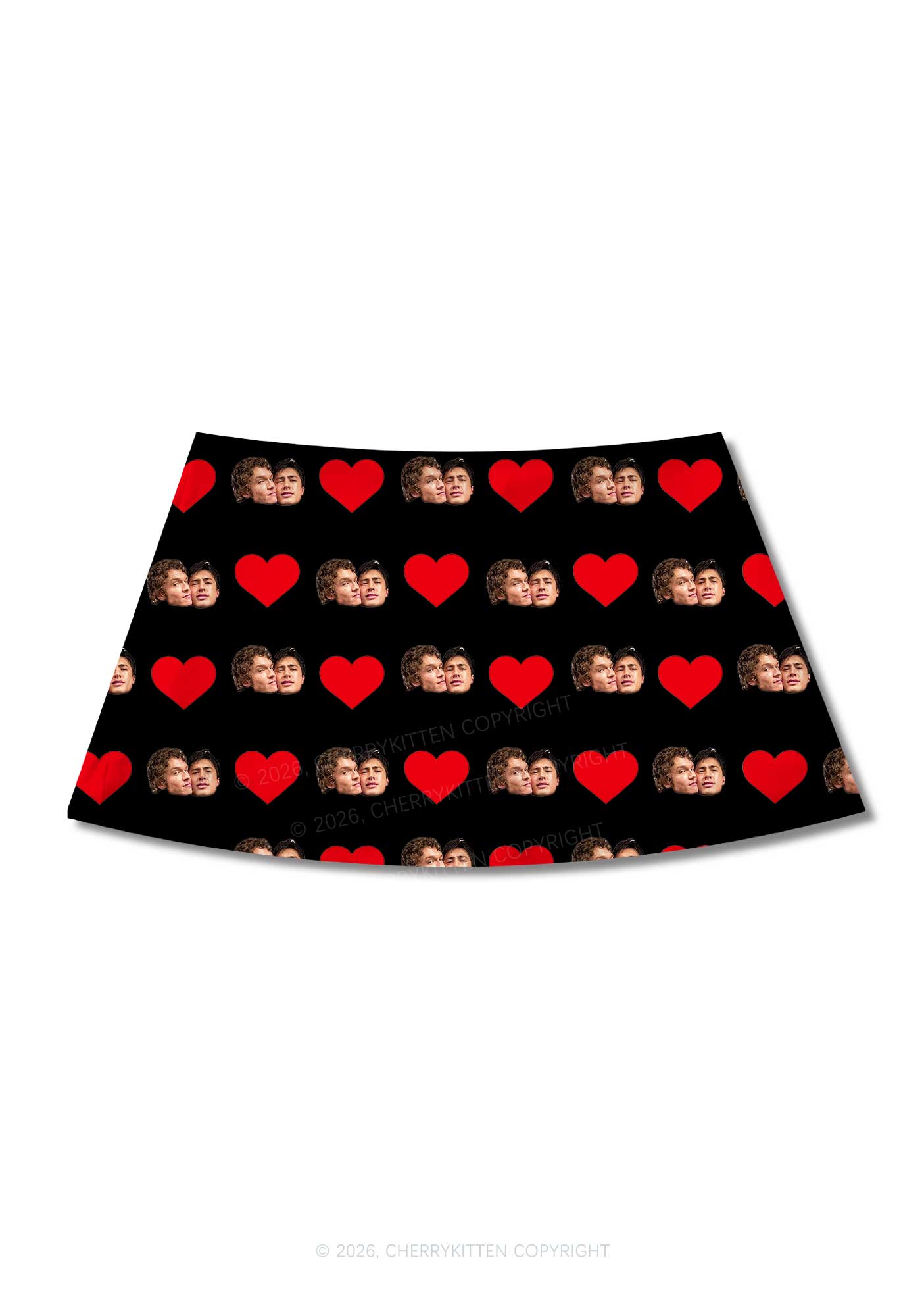Black Red Heart Gay Couple HR Y2K Print Mini Skirt Cherrykitten