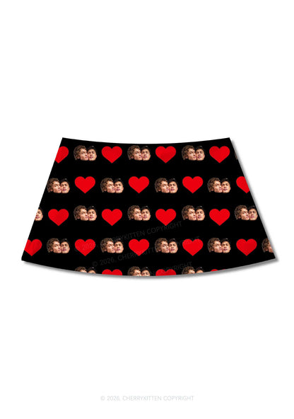 Black Red Heart Gay Couple HR Y2K Print Mini Skirt Cherrykitten