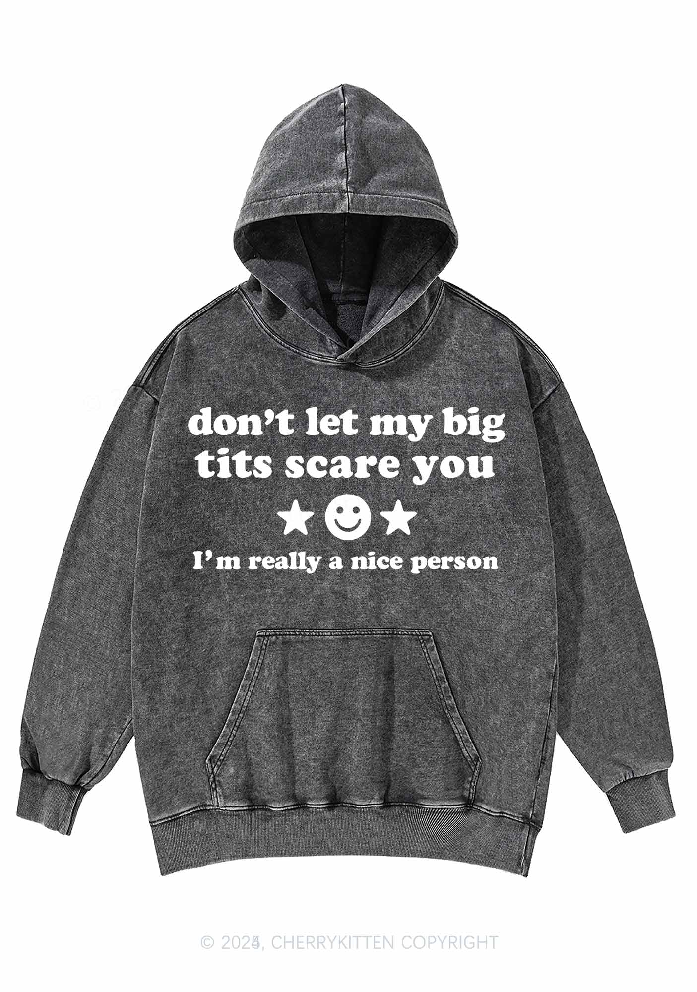 Dont Let My Big Txts Scare You Y2K Washed Hoodie Cherrykitten