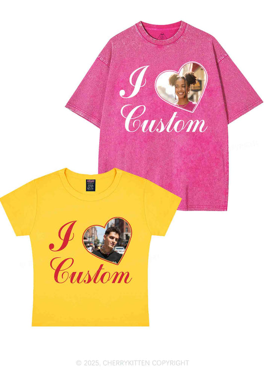 I Love Custom Heart Photo Y2K Valentine's Day Couple Shirt Cherrykitten