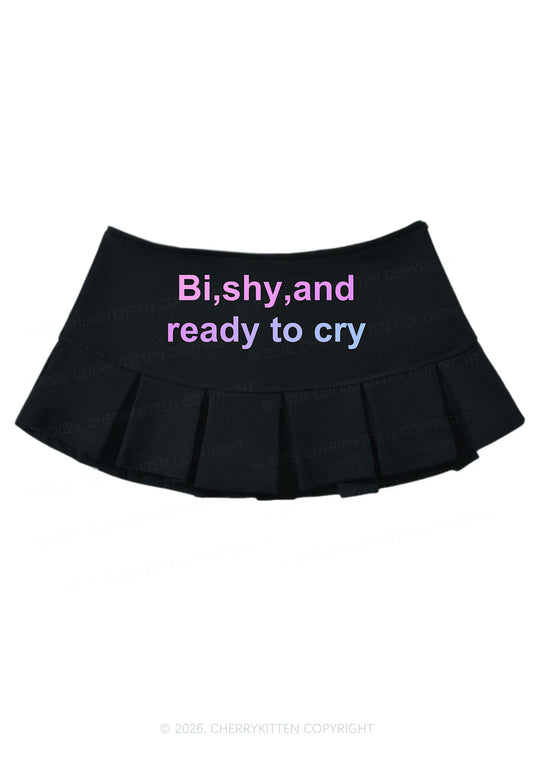 Bi Shy And Ready To Cry Pride Y2K Mini Pleated Skirts Cherrykitten