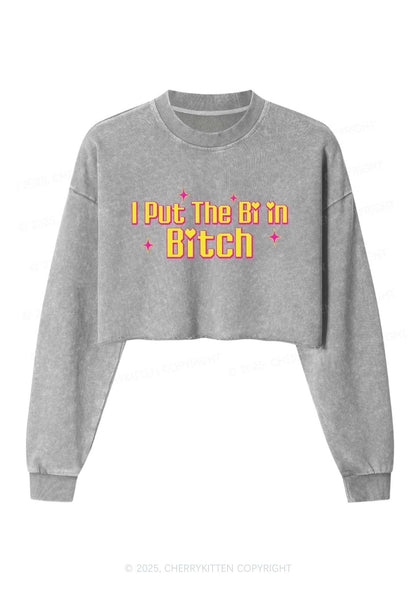 Put The Bi In Bxxch Pride Y2K Crop Washed Sweatshirts Cherrykitten