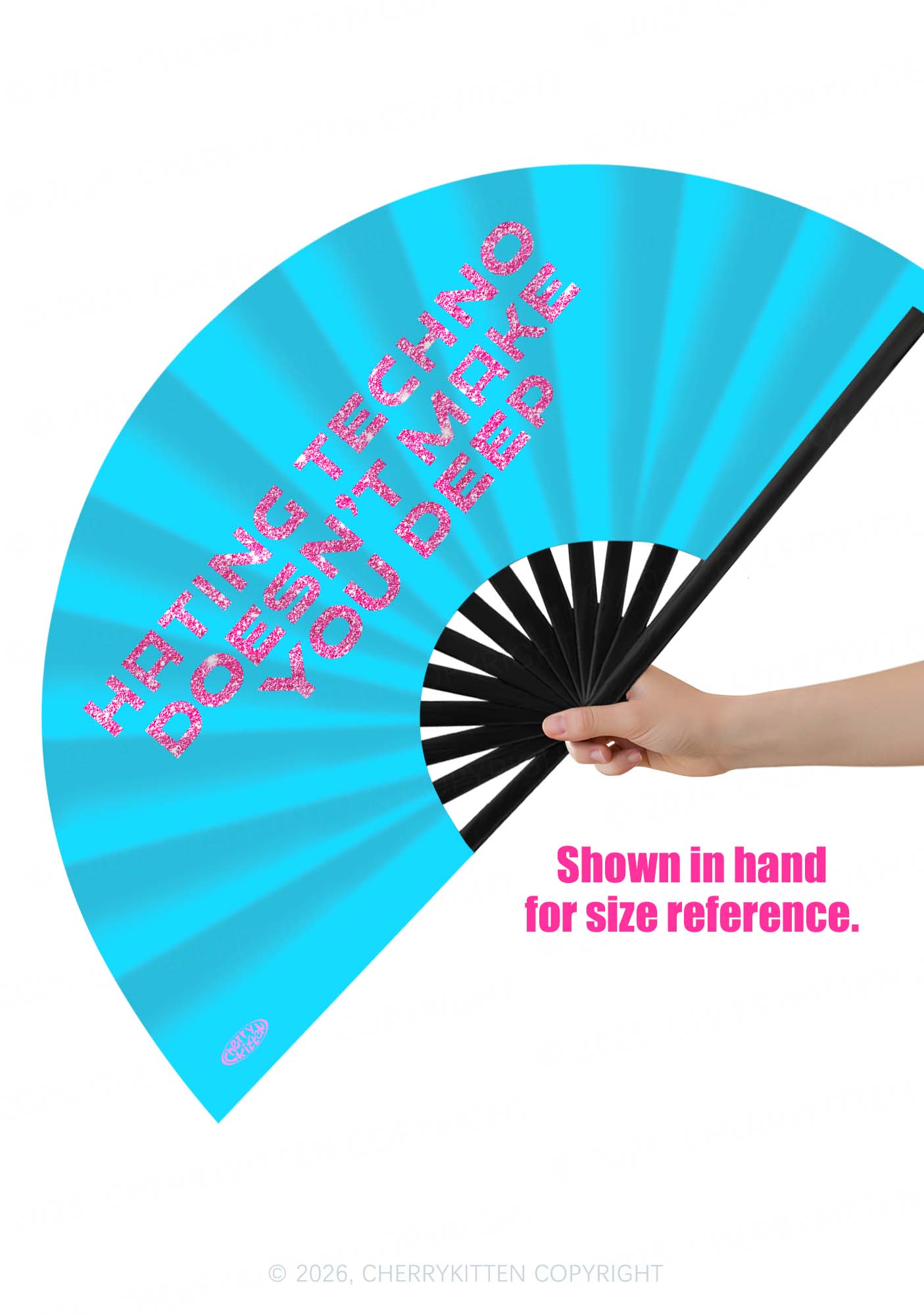 Hating Techno Doesnt Make You Deep Y2K Rave Hand Fan Cherrykitten