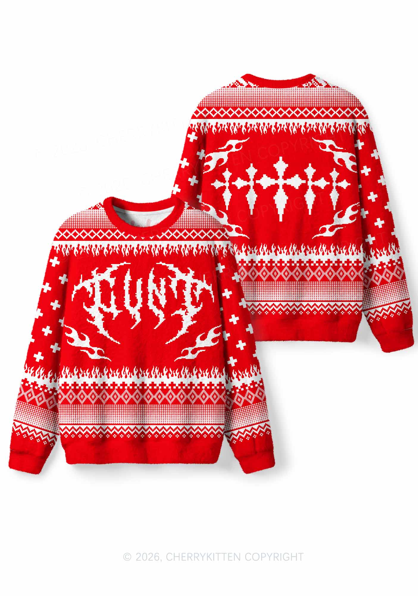 Punk Cxxt Y2K Christmas Knit Sweatshirt Cherrykitten
