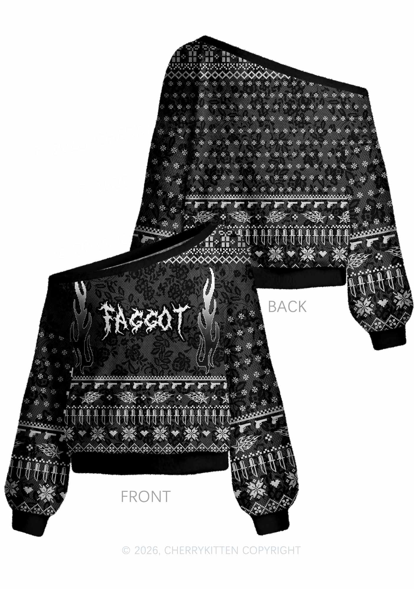 Punk Faggot Pride Y2K Off Shoulder Knit Sweatshirt Cherrykitten