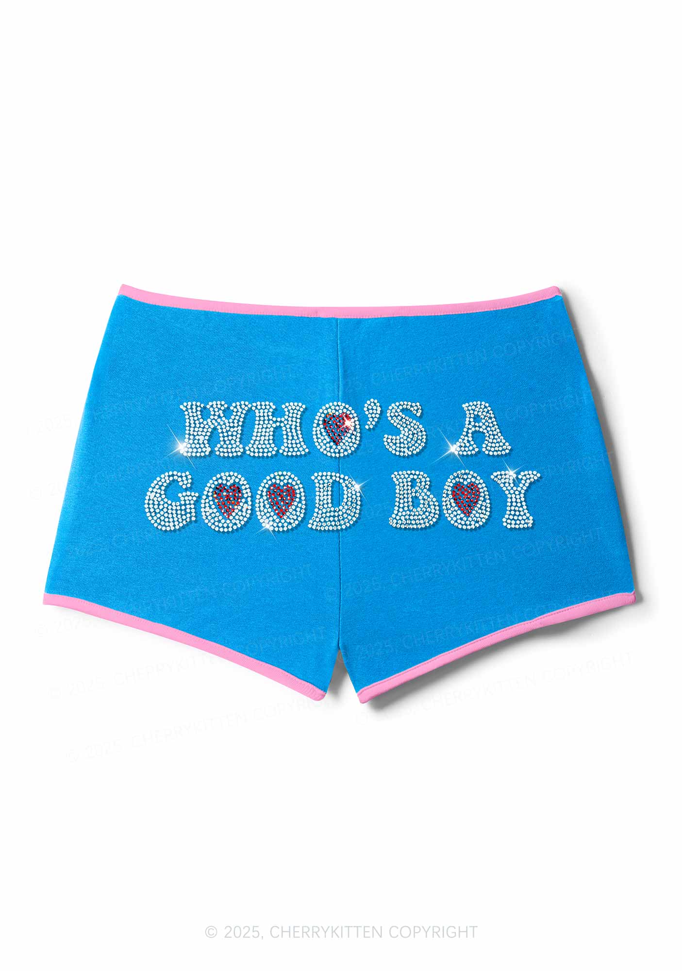 Rhinestone Whos A Good Boy Y2K Booty Shorts Cherrykitten