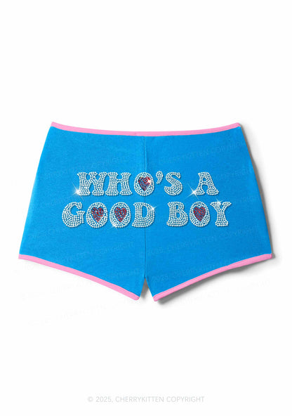 Rhinestone Whos A Good Boy Y2K Booty Shorts Cherrykitten