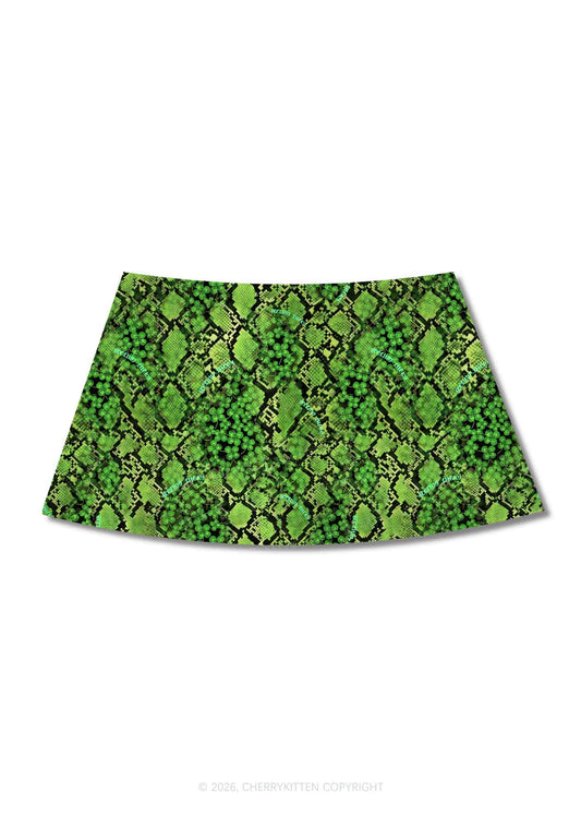 Clover Snake Pattern St Patricks Y2K Print Mini Skirt Cherrykitten