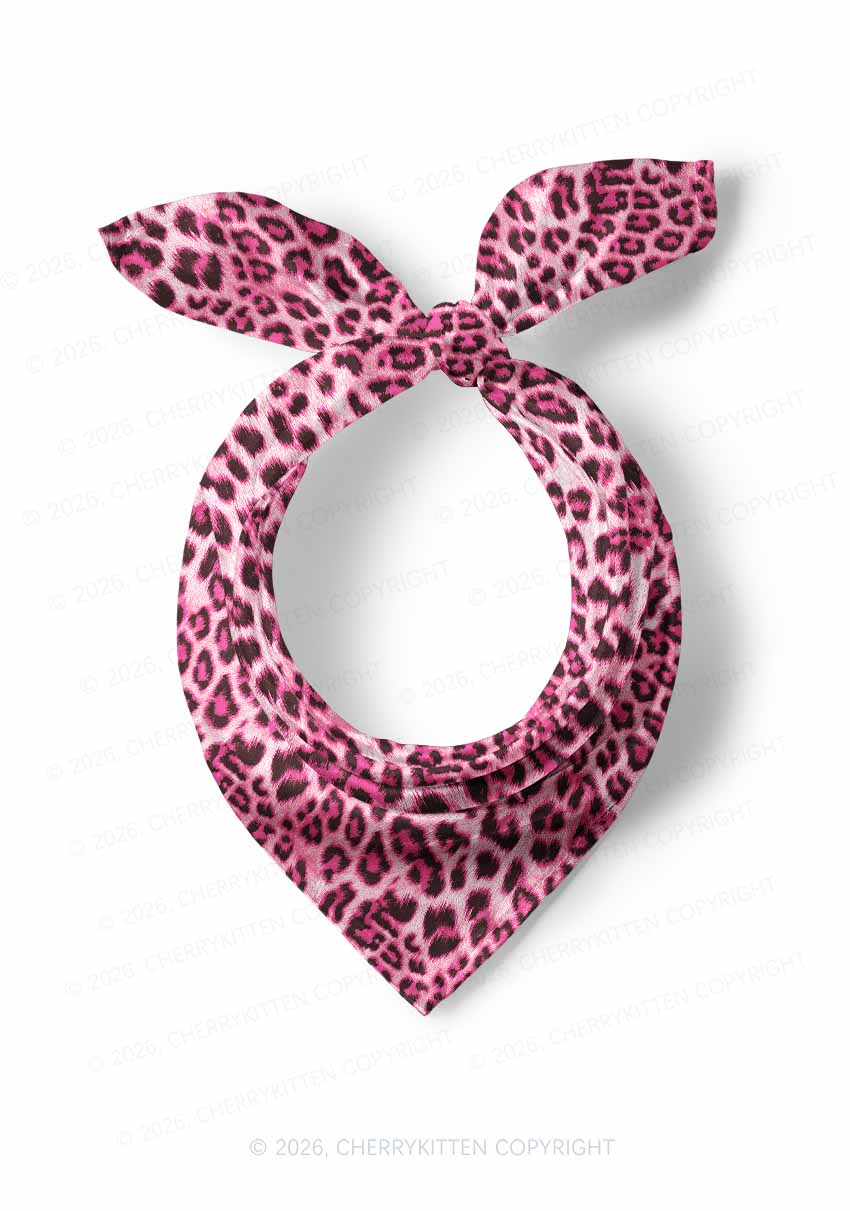 Pink Leopard Y2K Print Square Bandana Cherrykitten