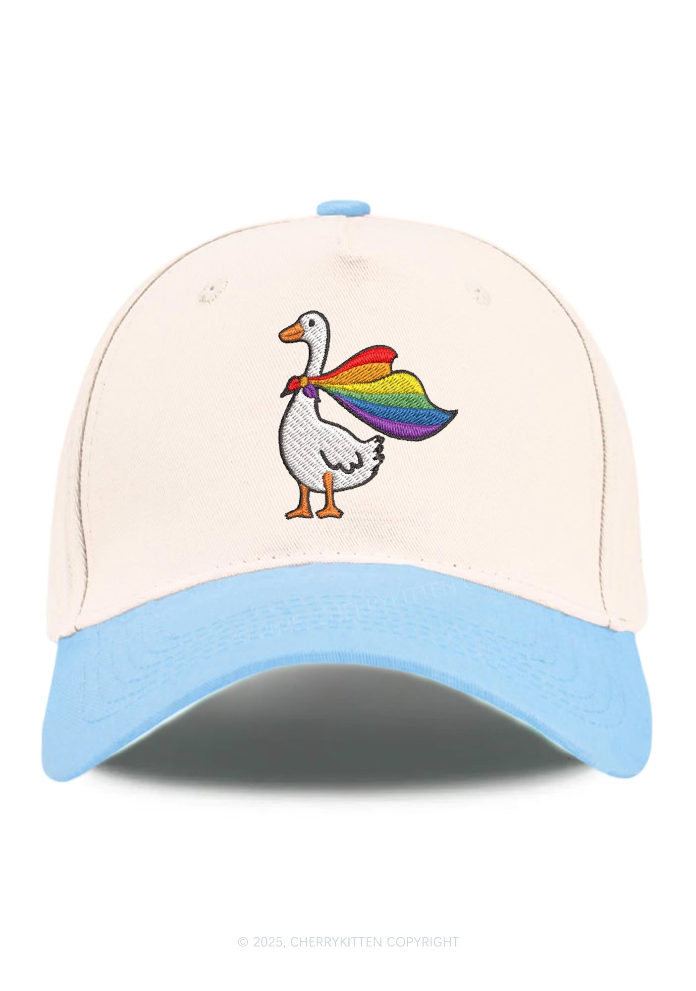 Embroidered Rainbow Goose Pride Y2K Color Block Baseball Cap Cherrykitten