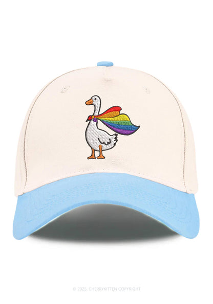 Embroidered Rainbow Goose Pride Y2K Color Block Baseball Cap Cherrykitten