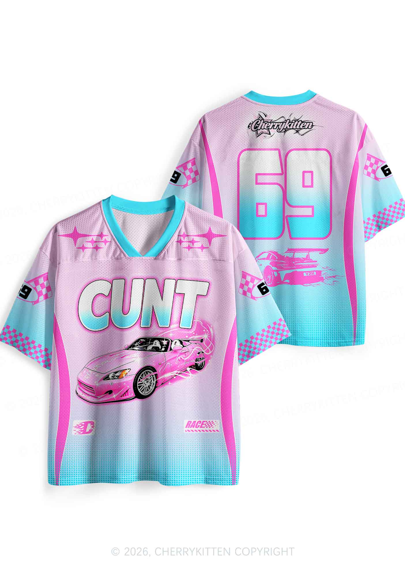 Cxxt Pink Sports Car Y2K Sport Jersey Shirts Cherrykitten