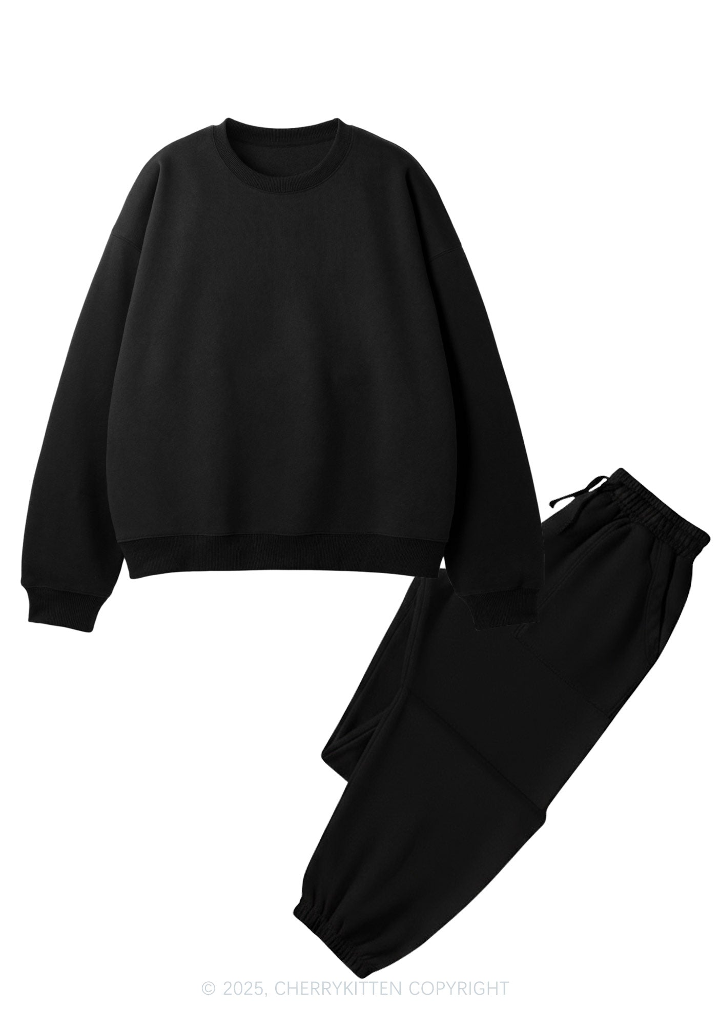 Plain Y2K Fleece Sweatshirts Set Cherrykitten