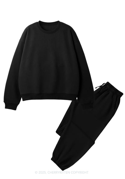 Plain Y2K Fleece Sweatshirts Set Cherrykitten