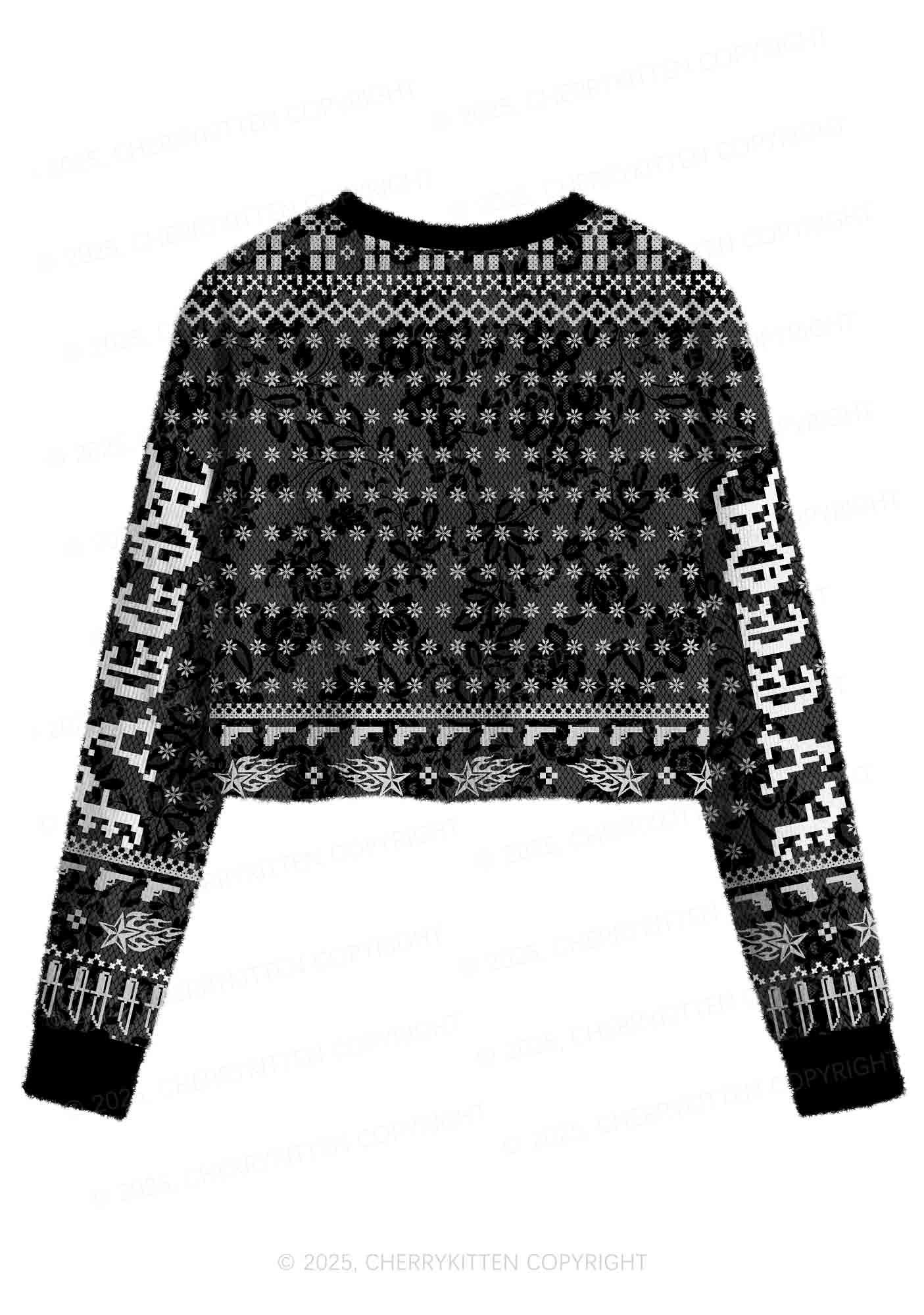 Punk Faggot Pride Y2K Christmas Crop Knit Sweatshirt Cherrykitten