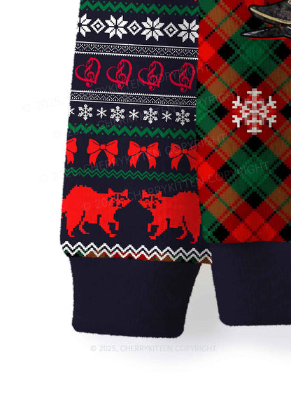 Raccoon Concert Y2K Christmas Knit Sweatshirt Cherrykitten