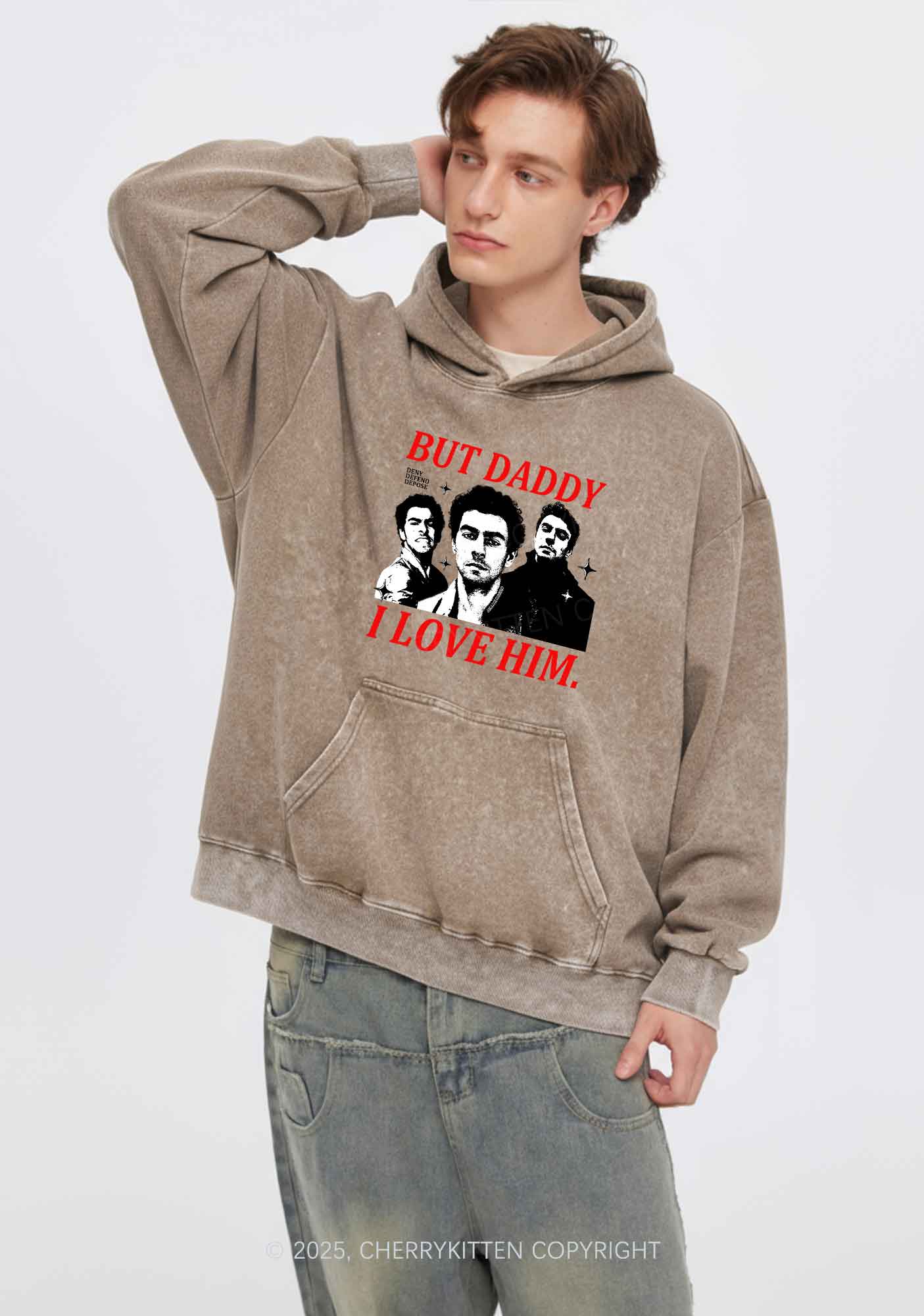 Daddy I Love Luigi Y2K Washed Hoodie Cherrykitten