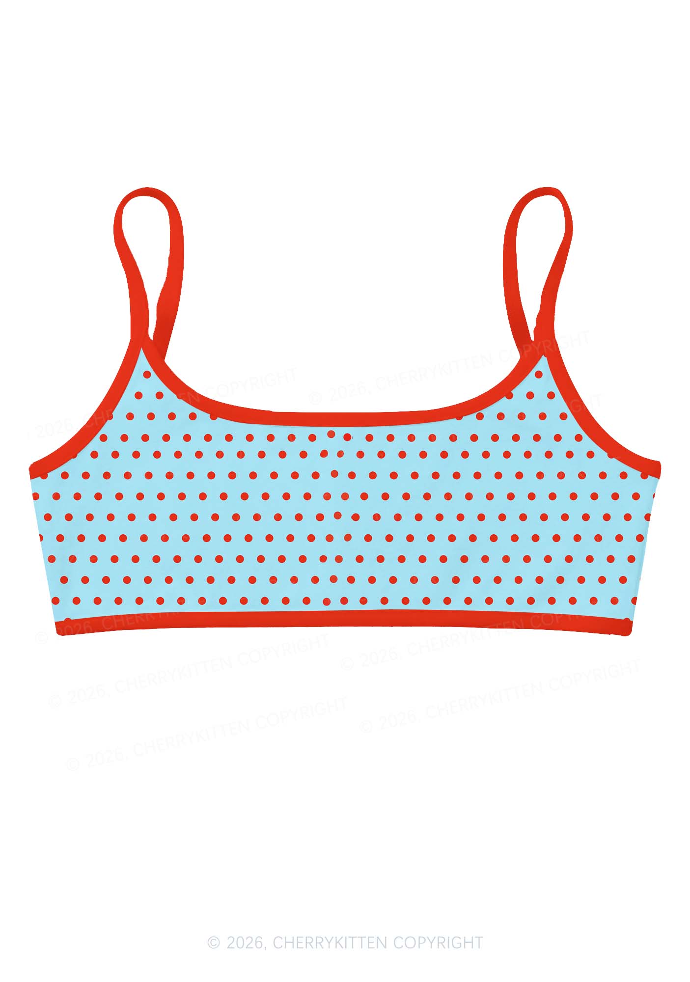 Red Dots On Blue Y2K Print Super Crop Cami Cherrykitten