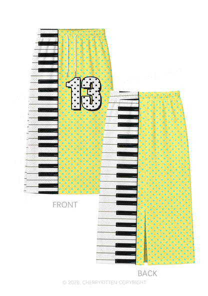Yellow Dots Piano Keys Y2K Sport Jersey Drawstring Midi Skirt Cherrykitten