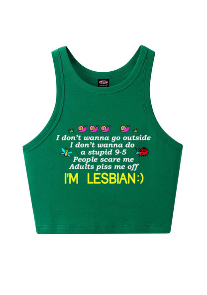 People Scare Me Im Lesbian Pride Y2K Crop Tank Top Cherrykitten