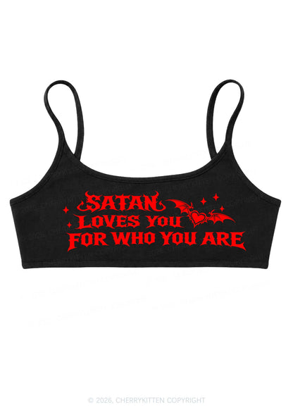 Halloween Satan Loves You Y2K Super Crop Cami Cherrykitten