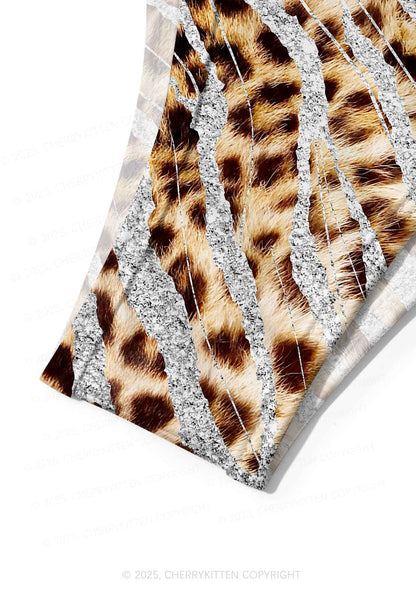 Shimmering Leopard Y2K Print Bikini Set Cherrykitten