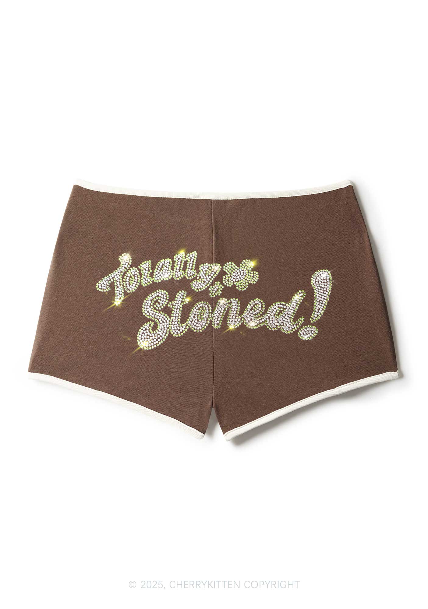 Rhinestone Totally Stoned Y2K Booty Shorts Cherrykitten