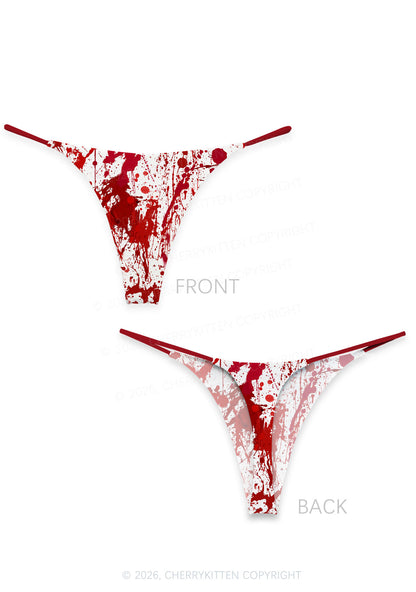 Halloween Red Blood On White Y2K Print Bikini String Thong Cherrykitten