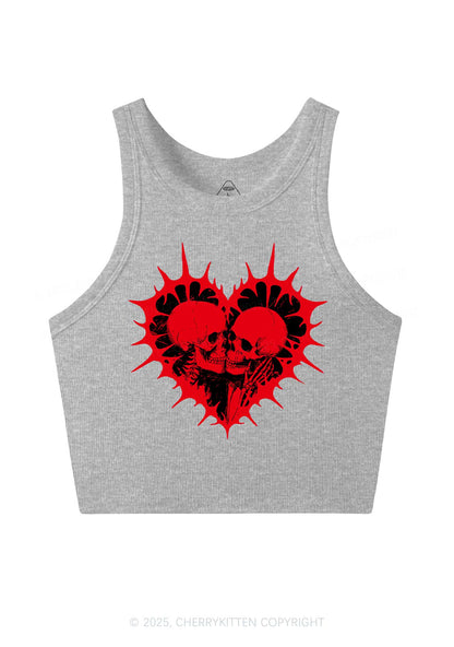 Spiked Heart Skulls Valentine's Day Y2K Crop Tank Top Cherrykitten