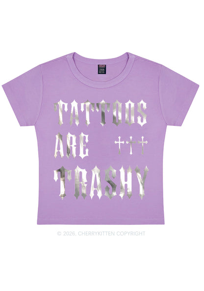 Tattoos Are Trashy Silver Foil Printed Y2K Baby Tee Cherrykitten