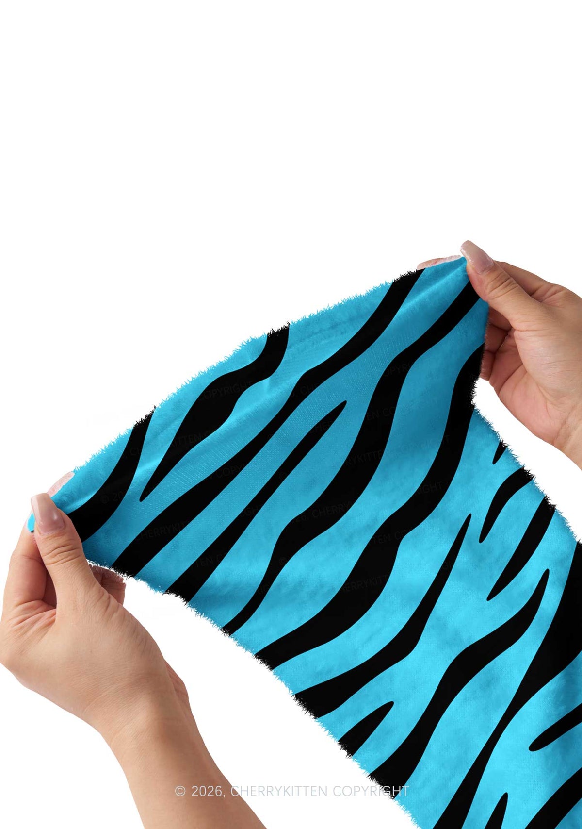 Mint Blue Zebra Stripe Y2K Print Fuzzy Flared Leg Warmers Cherrykitten